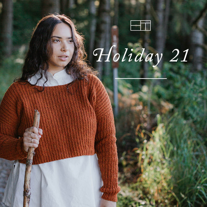 Holiday 2021 | Lookbook Cover Image Featuring Dunstan by Isabelle Ryan in Shelter Embers 
