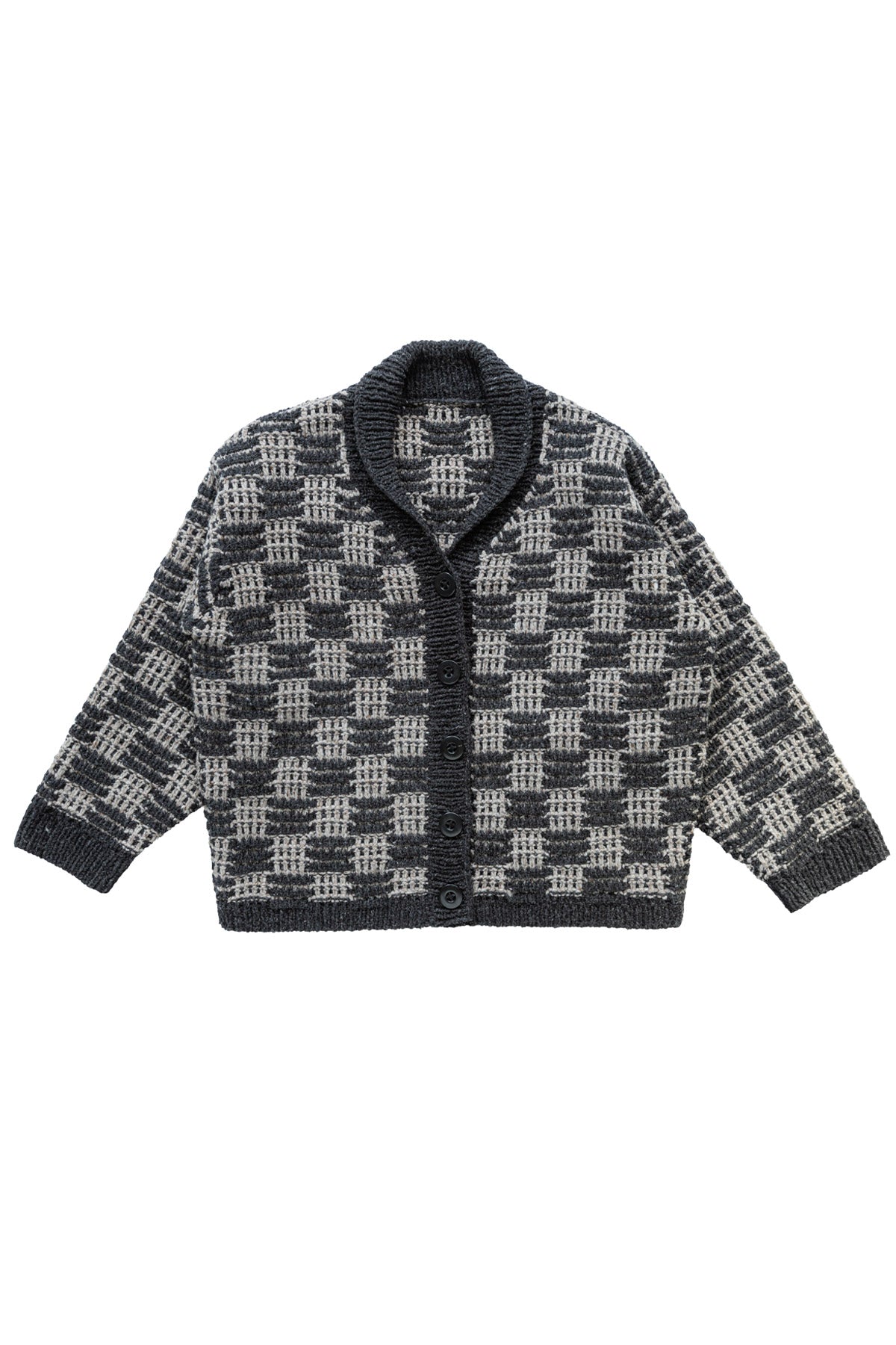 [GRAVER]★DOT SMILE EMBROIDERY TARTAN CHECK KNIT CARDIGA Twisted Checker Cardigan For Daily Casual