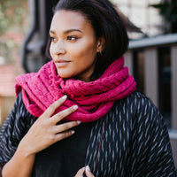 Oiva Scarf | Knitting Pattern by Camille Romano - modeled, wrapped