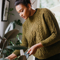 Rhyllis Pullover | Knitting Pattern by Cheryl Toy - modeled, front